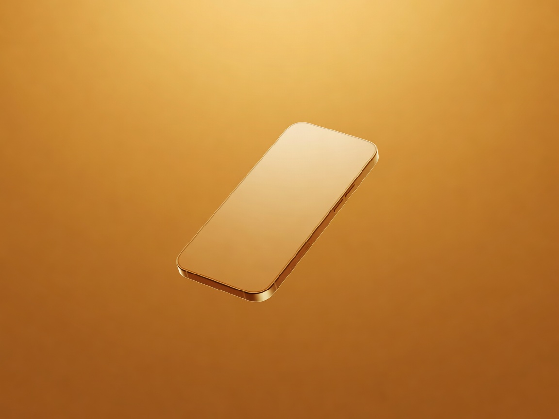 Weich ausgeleuchtetes 3D-Rendering eines generischen Smartphones, das vor einem warmen bernsteinfarbenen Hintergrund schwebt