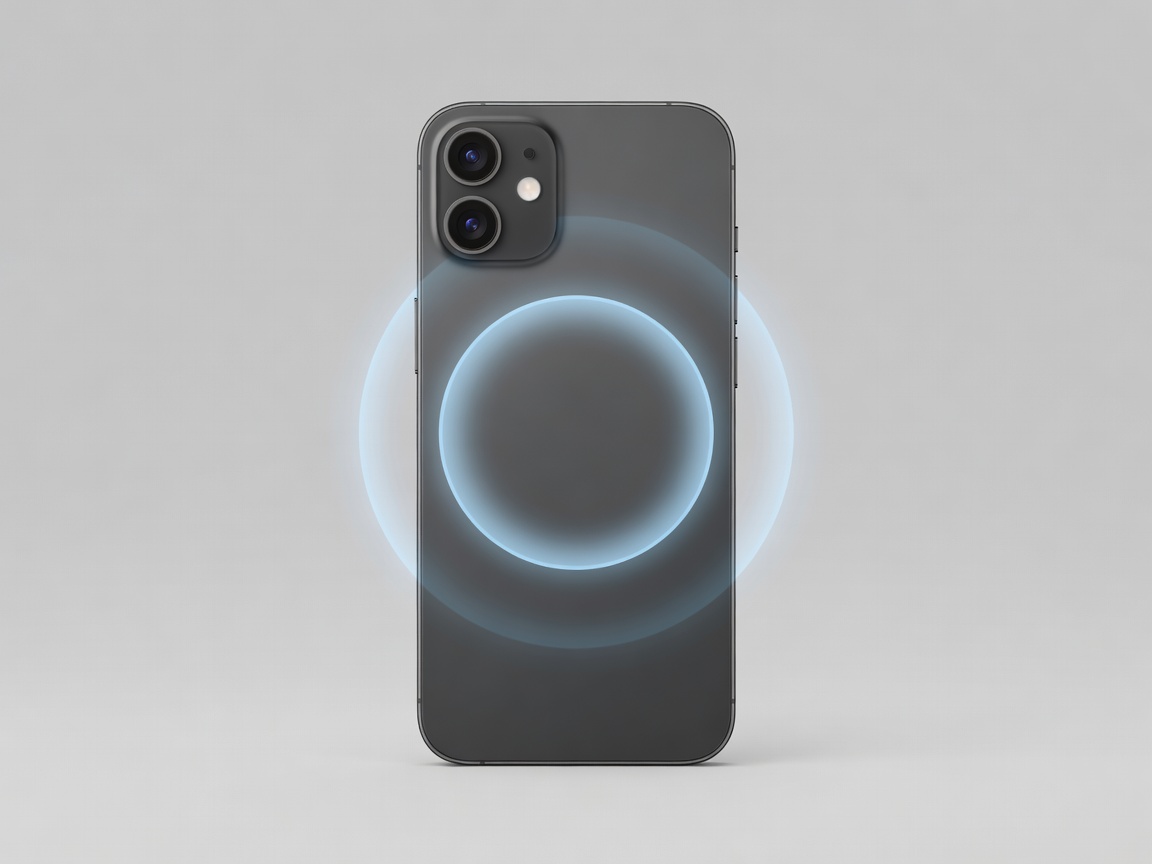 3D-Rendering eines generischen Smartphones von hinten, mit weichen Ringen, die einen Doppeltipp auf der Rückseite zeigen